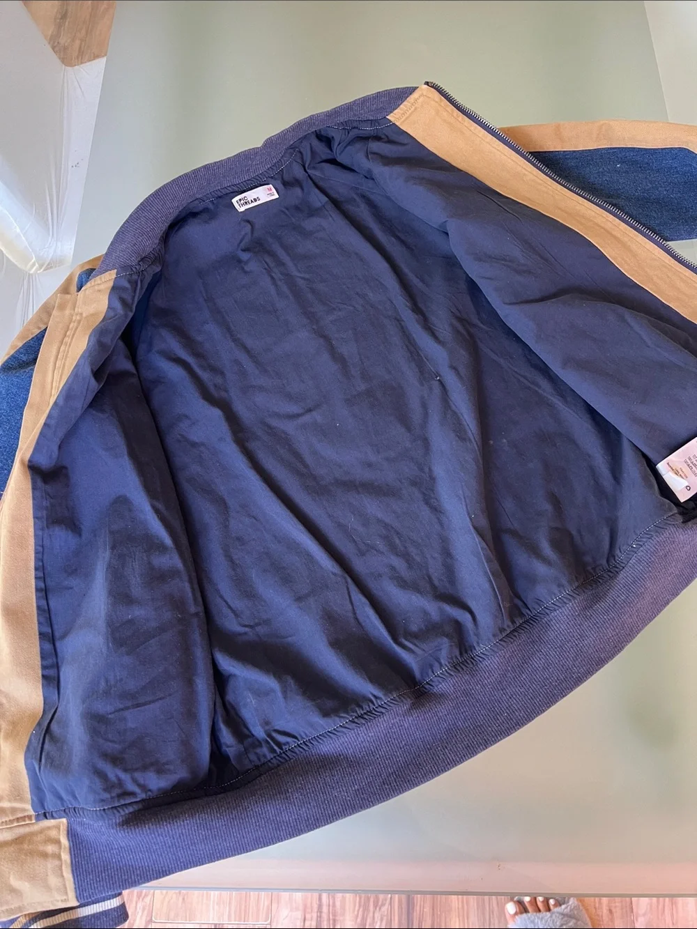 Epic Threads Tan and Navy Two-Tone Bomber Jacket